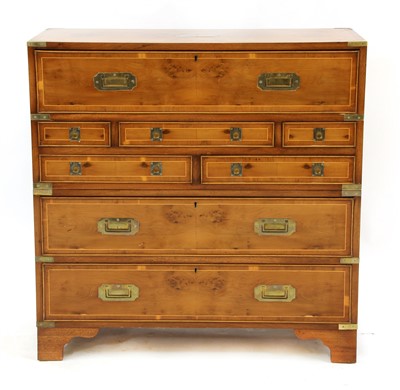 Lot 578 - A yew wood reproduction campaign design secretaire chest