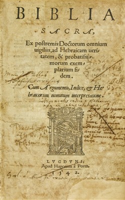 Lot 208 - BIBLE: 1542, Latin Vulgate Bible: Biblia Sacra.