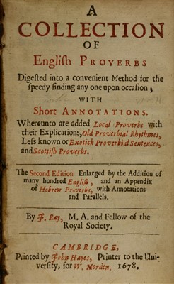 Lot 93 - 1- Ray, John: A Collection of English Proverbs..