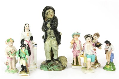 Lot 213 - A collection of Staffordshire and similar Continental figures (8)