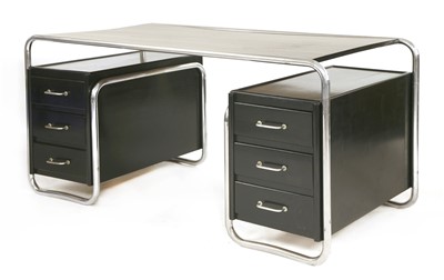Lot 256 - An ebonised and chrome desk