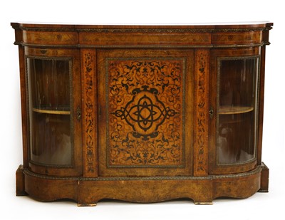 Lot 413 - A Victorian walnut, satinwood and rosewood crossbanded and inlaid breakfront credenza