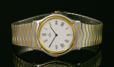 Lot 99 - A gentlemen's bi-colour Ebel Classic Waves quartz bracelet watch, c.1982