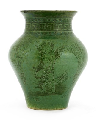 Lot 6 - A green-glazed pottery vase