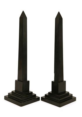 Lot 20 - A pair of slate, malachite and hardstone inlaid obelisks