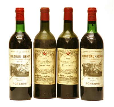 Lot 190 - Ch Nenin, Pomerol, 1973, two bottles and Ch Gazin, Pomerol, 1960 two bottles, four bottles in total