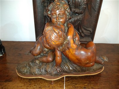 Lot 369 - A Venetian carved walnut figural group