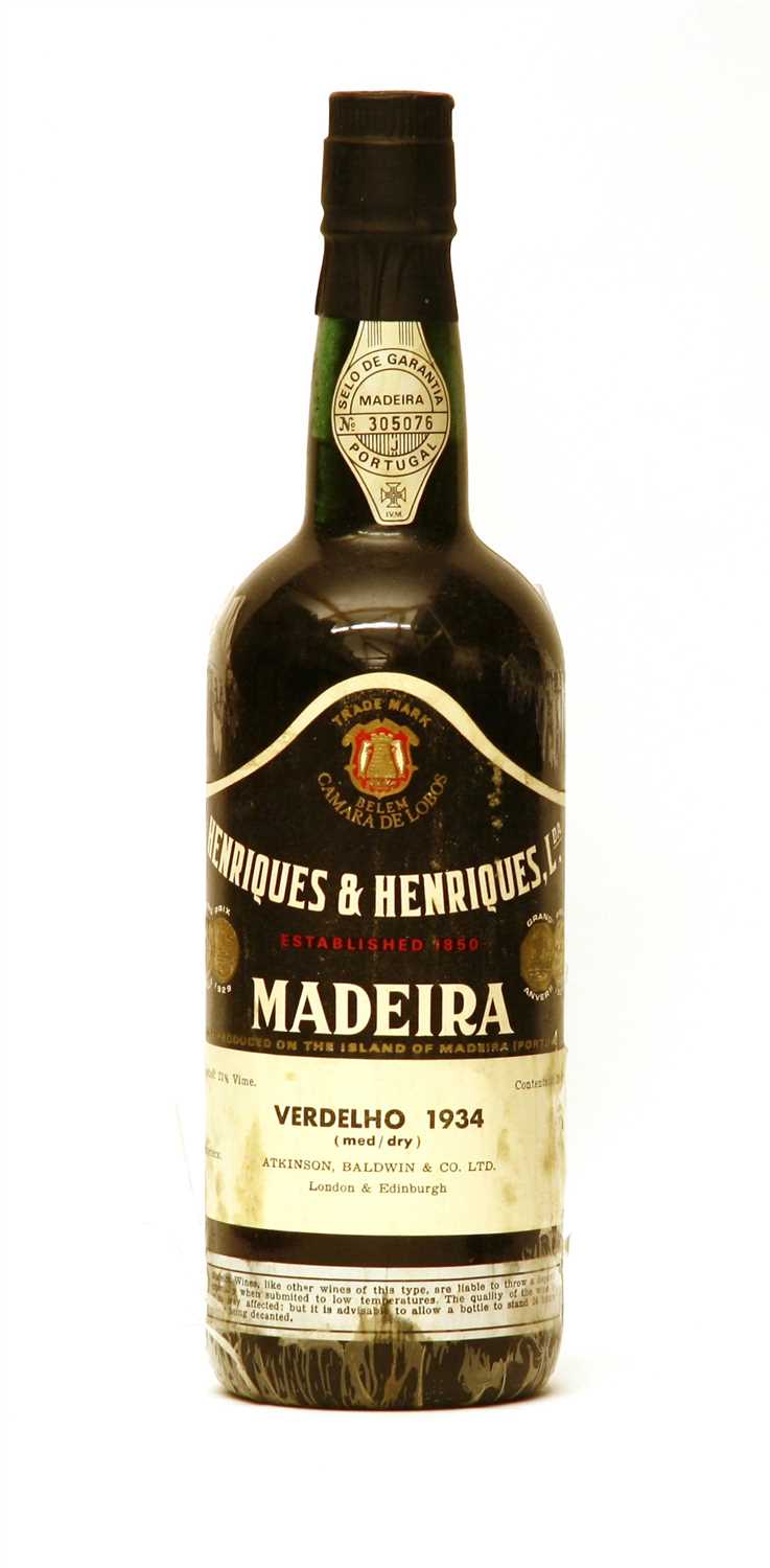 Lot 54 - Henriques & Henriques, Lta., Verdelho, Madeira, 1934, one bottle