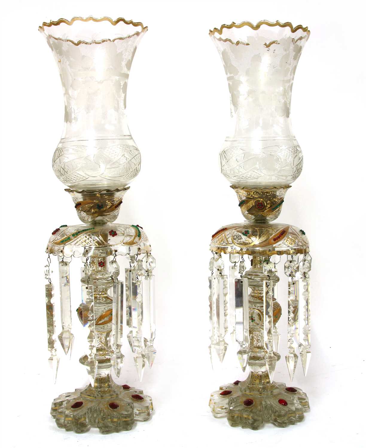 Lot 430 - A pair of Bohemian 'Persian market' glass lustres