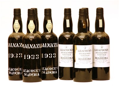 Lot 78 - Leacock's, 1933 Malmsey Vintage Madeira, Malvazia, bottled in 1986, eight bottles