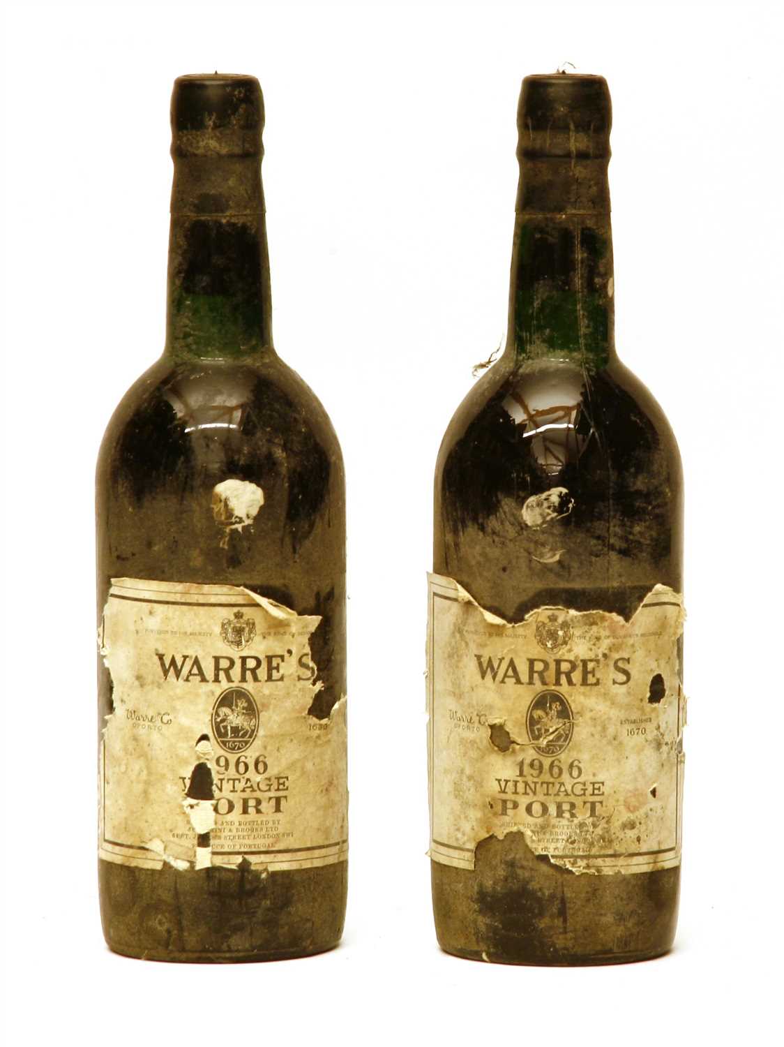 Lot 61 - Warre's, 1966, two bottles (damaged labels)
