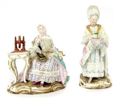 Lot 144 - A late 19th Century Meissen lace figure of a woman at a spinning wheel