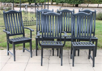 Lot 401B - An Alexander Rose ebonised garden table and six chairs