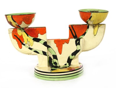 Lot 140 - A Clarice Cliff 'Honolulu' 609 double candlestick