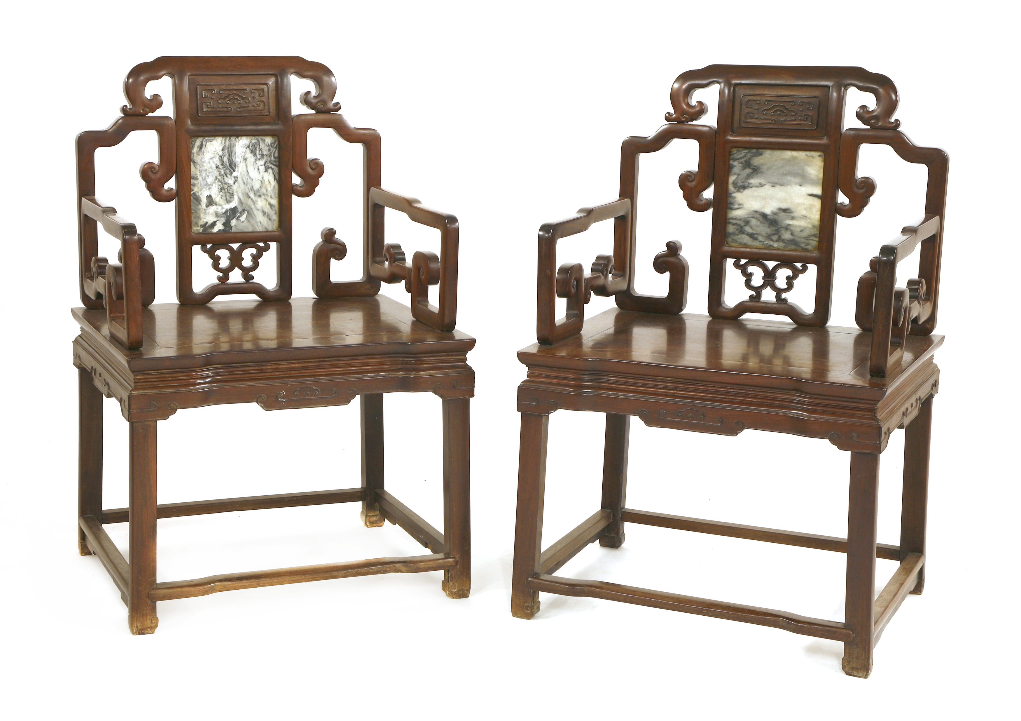 Lot 320 A pair of Chinese armchairs,