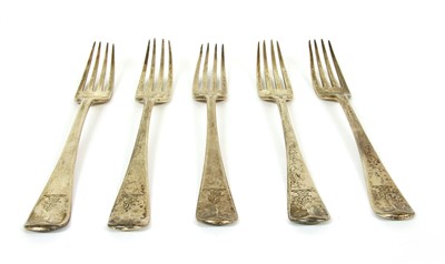 Lot 61 - A set of five George III silver Hanoverian forks