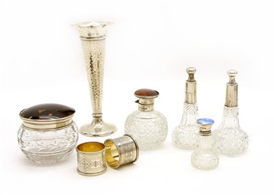 Lot 67 - A quantity of silver items including five scent bottles and jars
