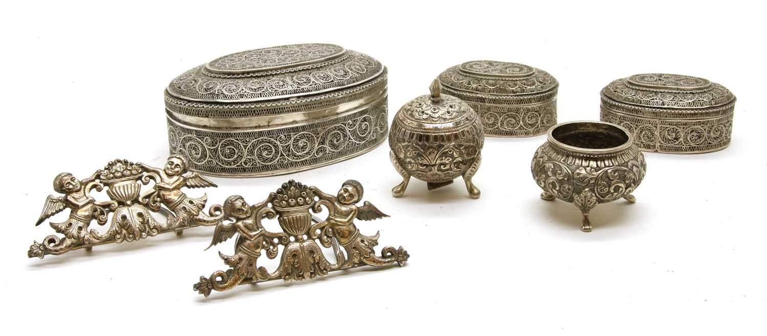 Lot 155 - Three Indian oval filigree boxes