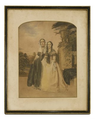 Lot 263 - A large Victorian watercolour of two men dressed in drag
