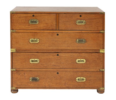 Lot 741 - A teak and brass bound secretaire campaign chest