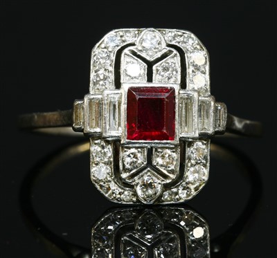 Lot 177 - An Art Deco ruby and diamond plaque ring