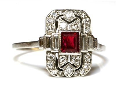 Lot 177 - An Art Deco ruby and diamond plaque ring
