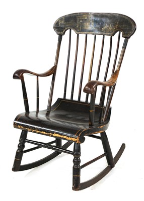 Lot 626 - An American painted stick-back rocking chair