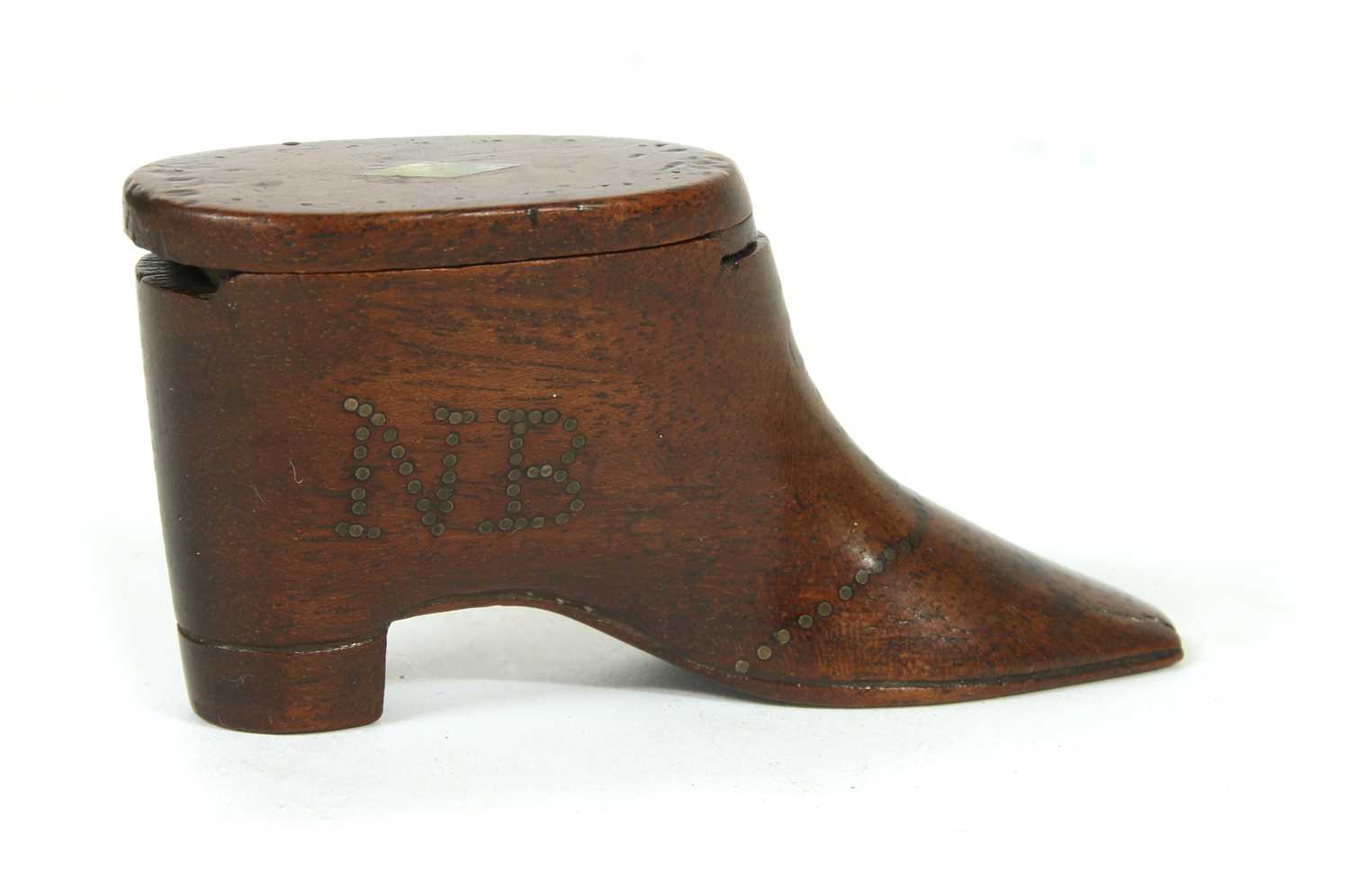 Lot 82 - A 19th century walnut snuff shoe