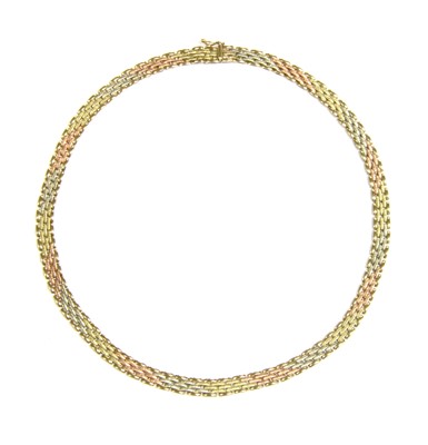 Lot 26 - A three colour 9ct gold brick link necklace