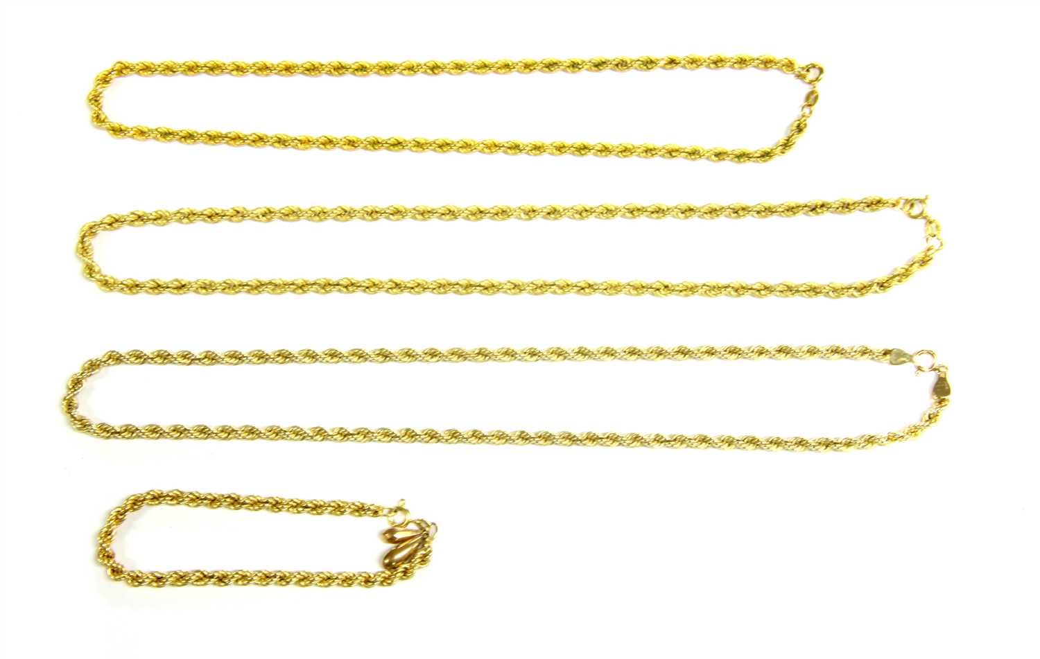 Lot 2 - Three 9ct gold hollow rope necklaces