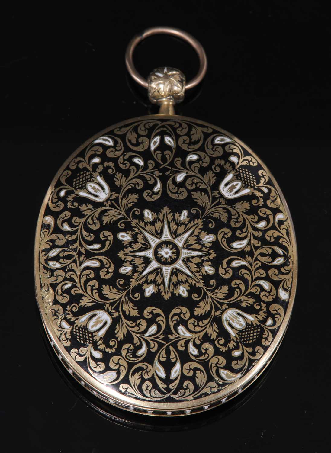 Lot 14 A gold Swiss enamel locket Lot 14 A gold Swiss enamel locket