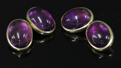 Lot 293 - A pair of matched 9ct gold amethyst chain link cufflinks