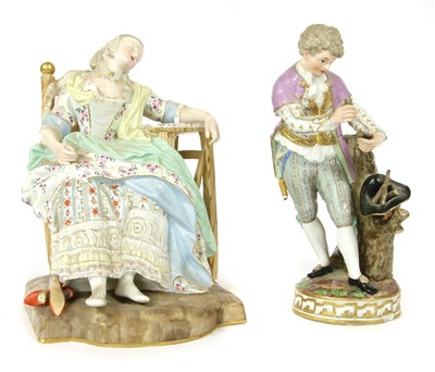 Lot 141 - A late 19th Century Meissen lace figure of a woman asleep at a table 'Sleeping Susan'