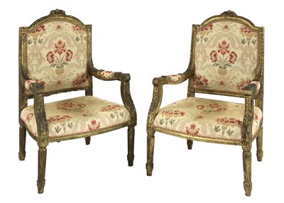 Lot 457 - A pair of French Empire-style giltwood open armchairs