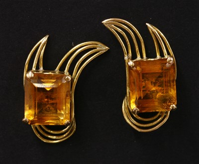 Lot 244 - A pair of single stone citrine earrings, c.1950