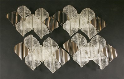 Lot 537 - Two pairs of Murano chrome and glass wall lights