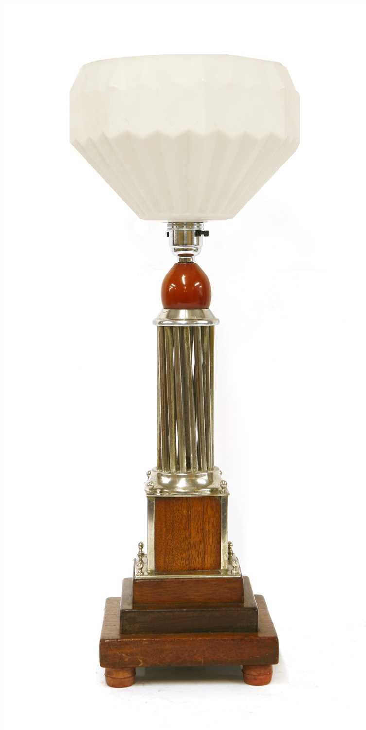 Lot 187 - An Art Deco silvered and mahogany table lamp