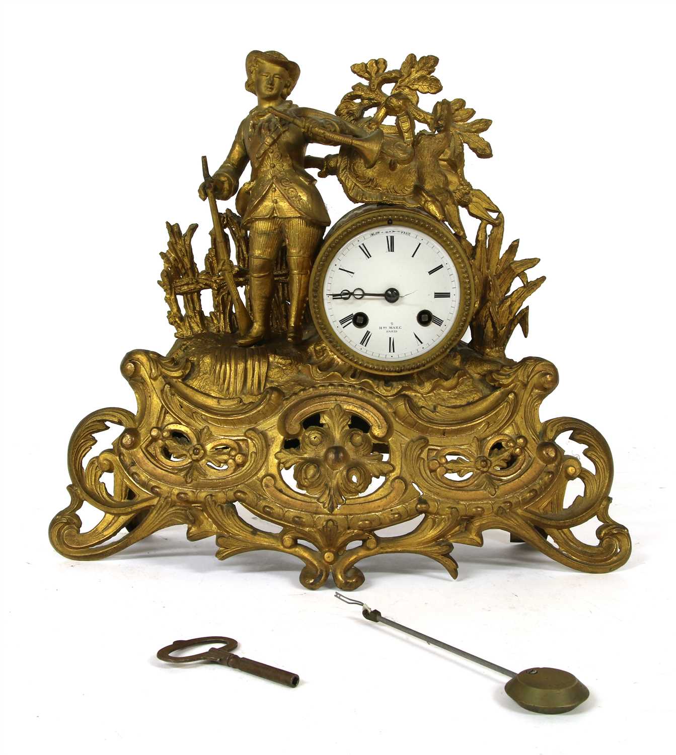 Lot 235 - A 19th century French spelter mantel clock