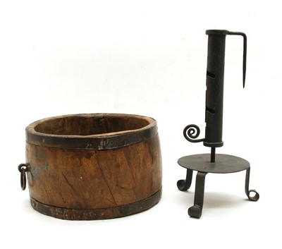 Lot 240 - An iron bound elm bowl/grain measure