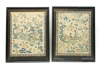 Lot 254 - A pair of Chinese embroideries depicting figures in landscapes
