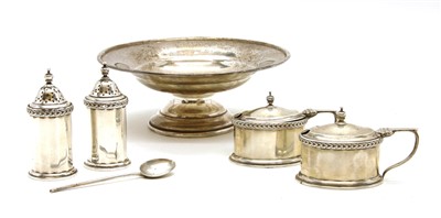 Lot 74 - A collection of silver items to include a silver presentation dish on pedestal foot