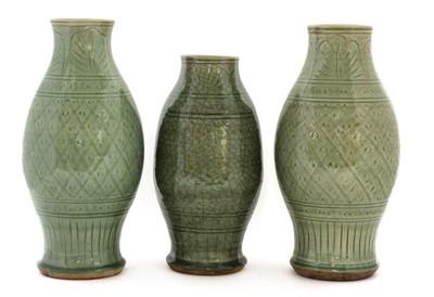 Lot 397 - Three Chinese celadon vases