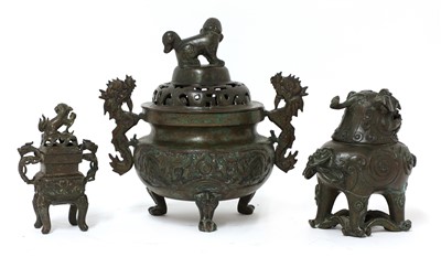 Lot 381 - Three Chinese bronze incense burners