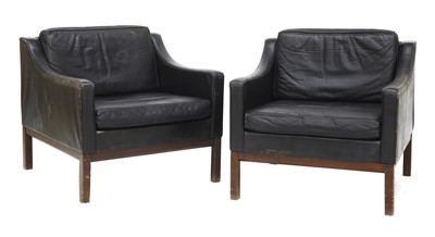 Lot 327 - A pair of Danish black leather armchairs