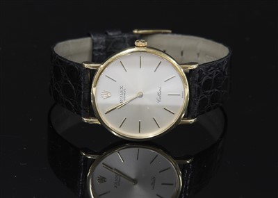 Lot 631 - A gentlemen's 18ct gold Rolex Geneve Cellini mechanical strap watch, c.1991