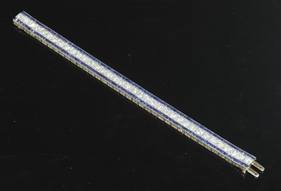 Lot 208 - An Art Deco platinum diamond and sapphire bracelet