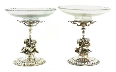 Lot 36 - A pair of Victorian silver-plated and glass tazzas