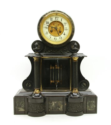 Lot 504 - A Victorian black slate and variegated marble mantel clock