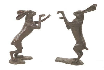 Lot 365 - A pair of bronze boxing hares