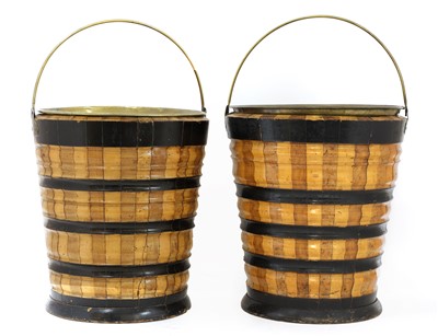 Lot 622 - A pair of Dutch specimen wood and ebonised peat buckets